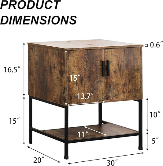 UEV 42" Rustic Brown Bathroom Vanity with Sink Combo,Industrial Iron Frame Bathroom Cabinet Sets with 3 Drawers Side Cabinet,Modern Brown Boat Tempered Glass Vessel Sink(029BR)