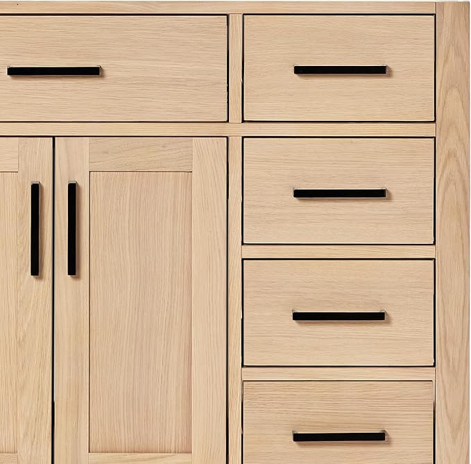 Isabella 60-Inch Bathroom Vanity with Sink, Oak Solid Wood, 1.5-Inch Edge Carrara White Marble Countertop & Backsplash, 2 Soft Closing Doors, 9 Dovetail Drawers, Matte Black