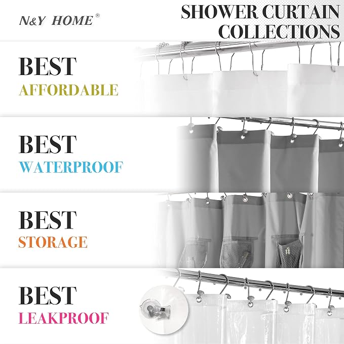 N&Y HOME Extra Long Waffle Shower Curtain with Snap-in Liner White, 71x84 | 12 Hooks & Snap on Fabric Liner, Washable, Mesh Window, Hotel Style, 84 inches Length Shower Curtain Set for Bathroom