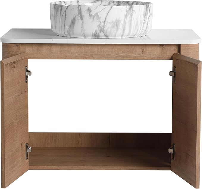 Malwee 30" Floating Bathroom Vanity with Sink, 30 Inch Wall Mounted Bathroom Cabinet Combo, Modern Single Sink Bath Storage Vanity Set, with 2 Soft Close Doors and Ceramic Vessel Basin Top(30-QQ