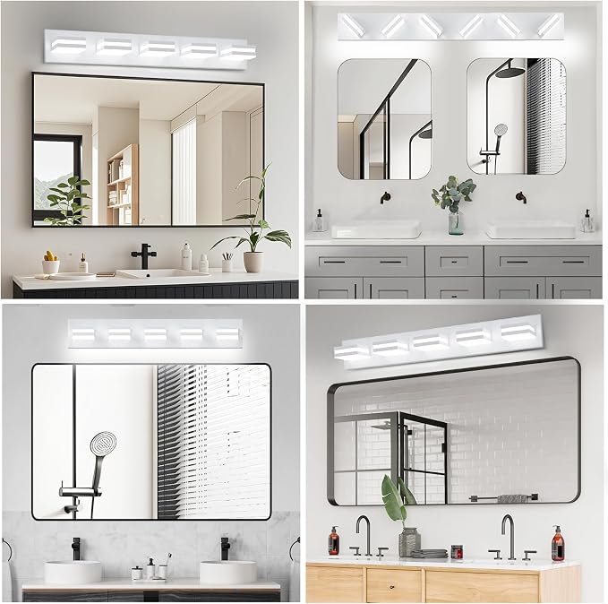IZORRO LED Modern Bathroom Lights Fixtures(5-Light,Dimmable,360°Rotate),Matte White Acrylic Wall Lighting,Vanity Lights for Bathroom Over Mirror - 6000k 30In (No Assembly Required)