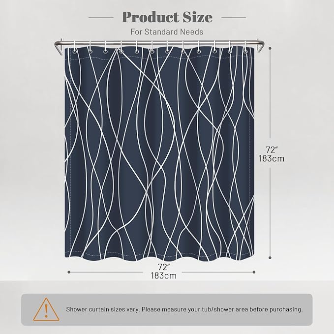 Striped Shower Curtain for Bathroom, Aegean Blue, 72" W x 72" L | with Hooks, Modern Hotel Style, Water Repellent, Washable, Weighted Hem
