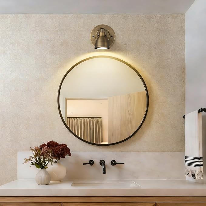 Bronze Small Wall Sconce Hardwired Single - Vintage Brass Mini Bell Light | Adjustable Art Deco Fixture with Dimmable Bulb, for Bedside Reading Bedroom Hallway Kitchen Bathroom Vanity Picture Light