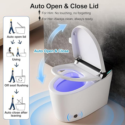 Smart Bidet Toilet, One Piece Elongated Heated Toilet with Auto Open Close,Auto Flush,Foot Sensor,Warm Water Wash,Air Dryer,Self-Cleaning Nozzle,ADA Compliant Height, Tankless Modern Bathroom Toilet