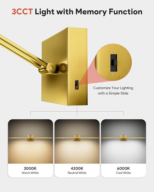VONLUCE 36" LED Bathroom Vanity Light, 3CCT Modern LED Vanity Lights with 360° Rotatable Head Swing Arm, 15.4W Bathroom Light Fixture Over Mirror, LED Lights for Bathroom Bedroom, Brushed Gold | 3CCT, Flicker-free, 360° Rotatable Head & Swing Arm, IP44...