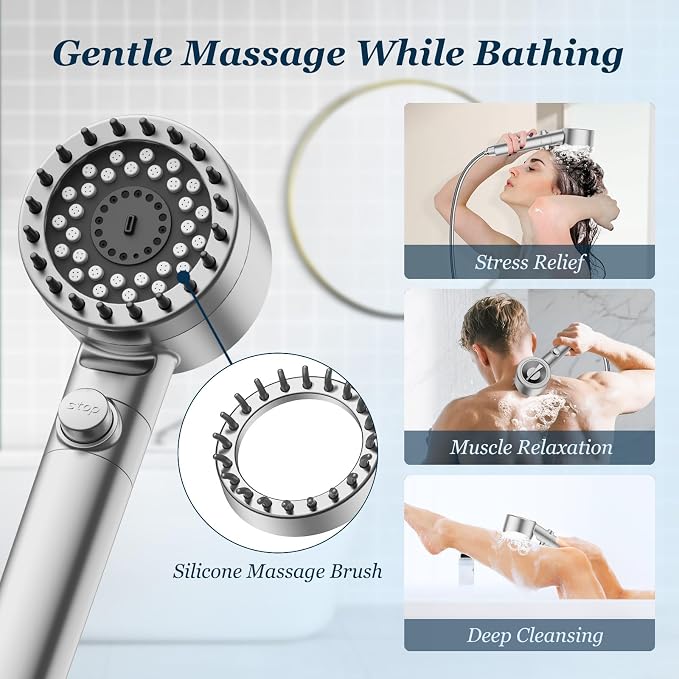 FEELSO Filtered Shower Head with Handheld, High Pressure Shower Filter Head | ON/OFF Switch, Anti-clog Nozzles, 4 Spray Showerhead with Filters for Hard Water, Remove Chlorine, Reduce Dry Itchy Skin