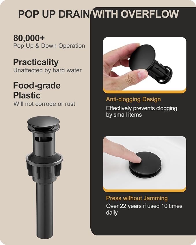Bathroom Sink Faucet 3 Hole, Black Bathroom Faucet 8 Inch 2 Handles | Lead-Free Brass, Widespread Style, Pop-Up Drain, Pre-installed cUPC Water Hose, 10 Mins Install, For Lavatory Vanity Restroom