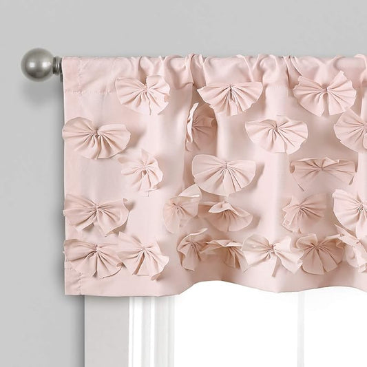 Lush Decor Riley Window Valance - Charming Handmade Bow Details - Elegant Light Filtering Single Panel- 54" W x 18" L , Blush