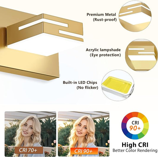 LED Modern Bathroom Vanity Light Fixtures, Dimmable Gold Vanity Lights for Bathroom Lighting Fixtures Over Mirror, with 360° Rotatable Heads 8-Light 54-inch (Cool White 6000K)