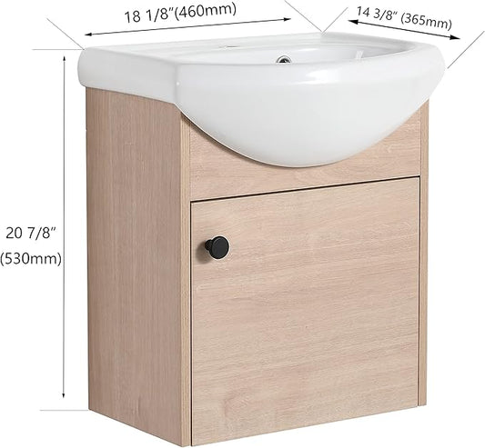 18" Bathroom Vanity with Sink for Small Space, Floating Mordern Bathroom Vanity with Soft Close Door, Bathroom Sink Vanity Combo,Wall Mounted Bathroom Vanities
