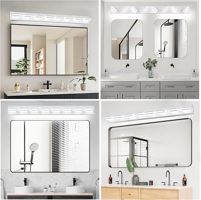 IZORRO LED Modern Bathroom Lights Fixtures(8-Light,Dimmable),Matte White Acrylic Wall Lighting,Vanity Lights for Bathroom Over Mirror - 6000k 46In (No Assembly Required)