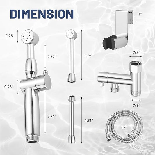 Chrome Handheld Bidet Sprayer Attachment for Toilet Adjustable Cloth Diaper Sprayer Bidets for Attachment Toilet with Interchangeable Spray Heads, Brass