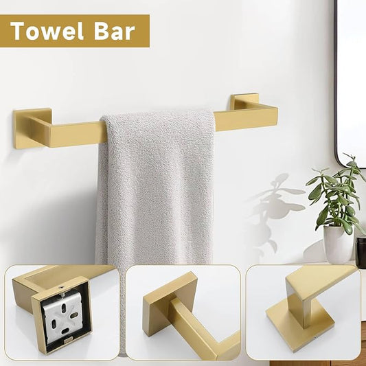 Brushed Gold 10 Pieces Bathroom Hardware Accessories Set Towel Bar Set Towel Holder&Racks Set for Bathroom,SUS304 Stainless Steel,Wall Mounted 16-Inch