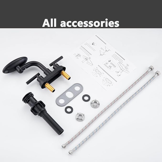 Matte Black Bathroom Sink Faucet,Modern 3 Hole Bathroom Faucet 2 Handle 4 Inch Centerset with 4 Water Outlet Modes, 360° Swivel Spout & Pop-Up Drain