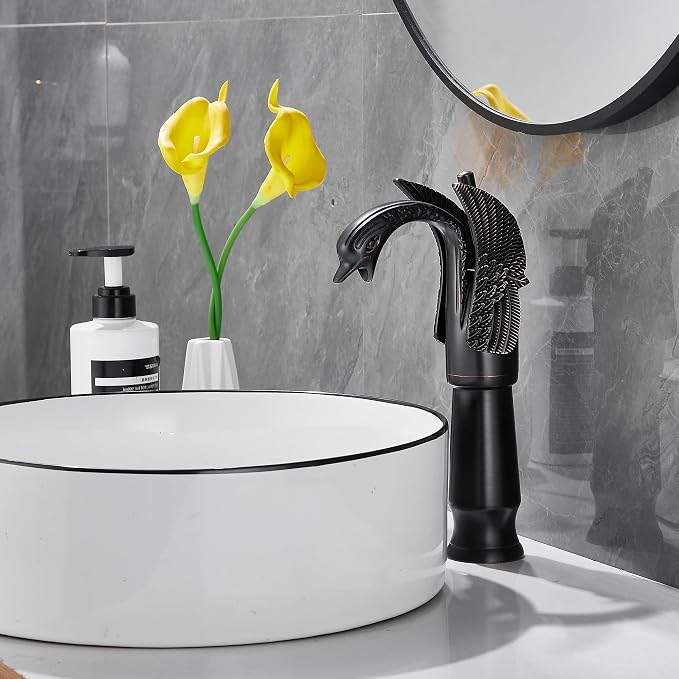 Oil Rubbed Bronze Swan Shape Single Handle One Hole Bathroom Vessel Sink Faucet Deck Mount Lavatory Sink Faucet