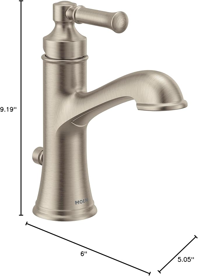 Moen 6803BN Dartmoor Single Handle Bathroom Sink Faucet with Optional Deckplate, Brushed Nickel, 1 Count (Pack of 1)