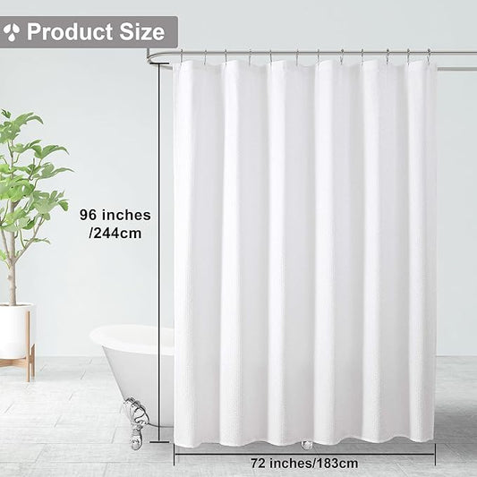 OVZME Berry Extra Long White Shower Curtain 96 Inch Long, 3D Embossed Texture Fabric Bathroom Shower Curtain, Large Hotel Bath Curtain with 12 Holes, Washable Cloth Shower Curtains, 72x96, White