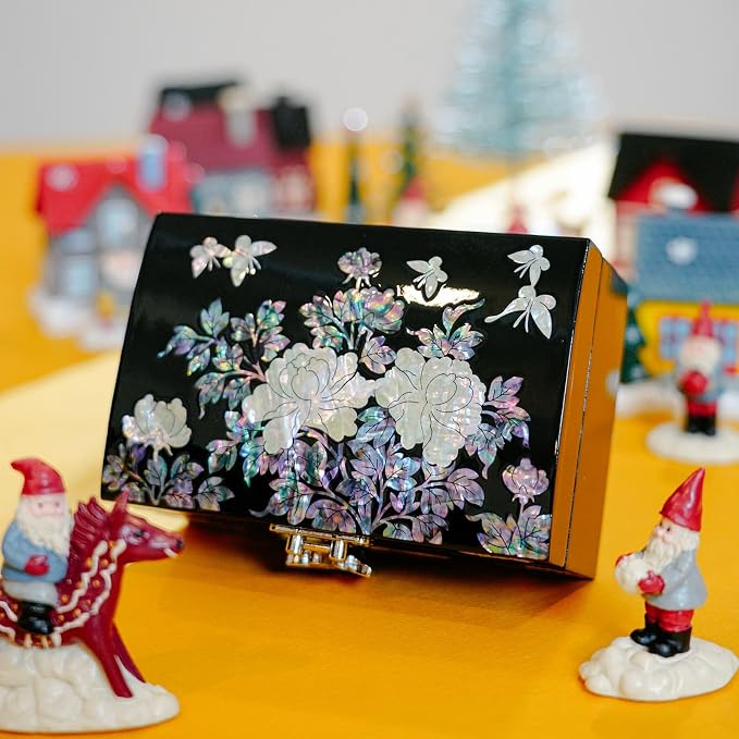 February Mountain Mother of Pearl Small Jewelry Box with mirror lid, Jewelry Storage Organizer for Earring, Necklace, Rings, Bracelet & Accessories
