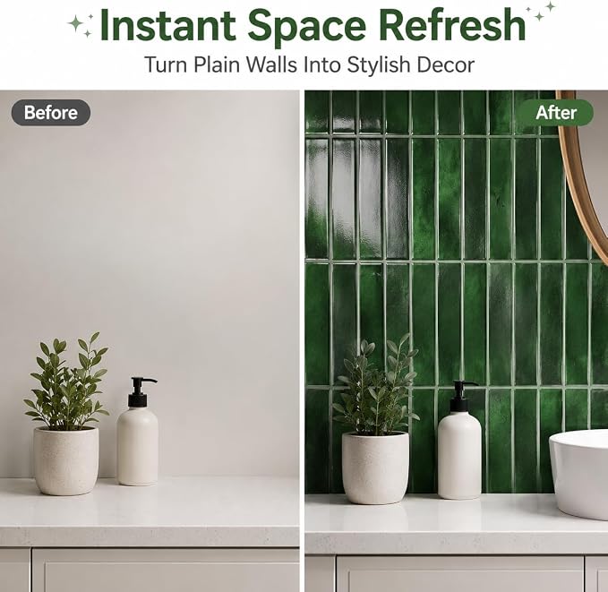 JOLOV 10 Pack Peel and Stick Backsplash Tiles, Waterproof 3D Stickers | Thicker self-adhesive 3D tile stickers for kitchen and bathroom walls; removable, waterproof and easy to install.