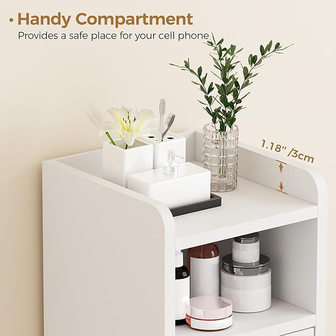 BEWISHOME Small Bathroom Storage Cabinet, 2 Doors Narrow Bathroom Cabinet | Storage Cabinet with Adjustable Shelves, Narrow Toilet Paper Cabinet 7.9"D x 7.9"W x 31.5"H, for Small Spaces, White YYG03W
