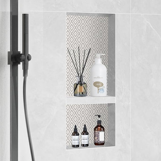 VEVOR Shower Niche Ready for Tile 16" x 32", Double Shelf Organizer, Square Corners Wall-inserted Niche Recessed, Sealed Protection Modern Soap Storage Niche for Shower Bathroom, Black