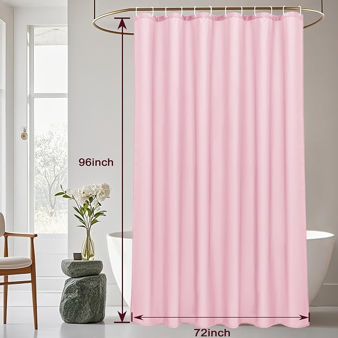 AooHome 72x96 inch Fabric Shower Liner, Extra Long Solid Color Shower Curtain with Hooks, Weighted Hem, Water Repellent, Pink