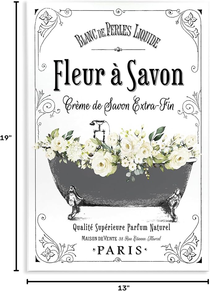 'Fleur a Savon Vintage Parisian Bathroom'| Wall Plaque Art | Stupell Industries | 13 x 19 Inches, Easy to Hang and Sturdy, Made in USA, by Lettered and Lined
