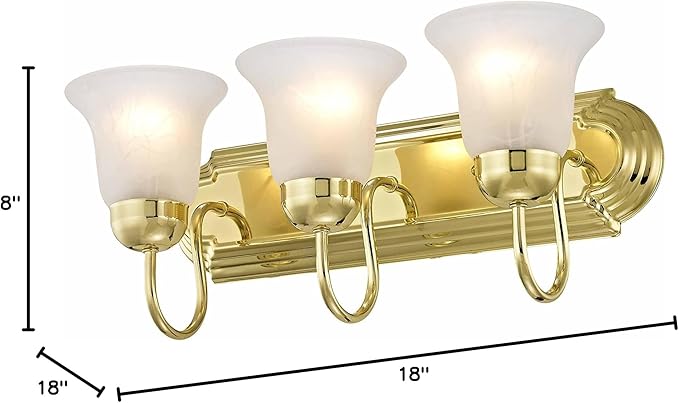 Livex Lighting 1073-02 Riviera 3-Light Bath Light, Polished Brass, 18 x 8 x 8