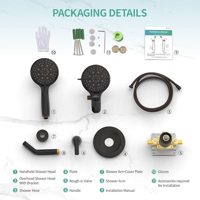 SR SUN RISE Dual 2 in 1 Shower System with Handheld,Oil Rubbed Bronze | 3-Way Diverter Rain Shower Combo Set,6 Spray Setting,High Pressure,Soild Brass,Included Valve and Trim Kit