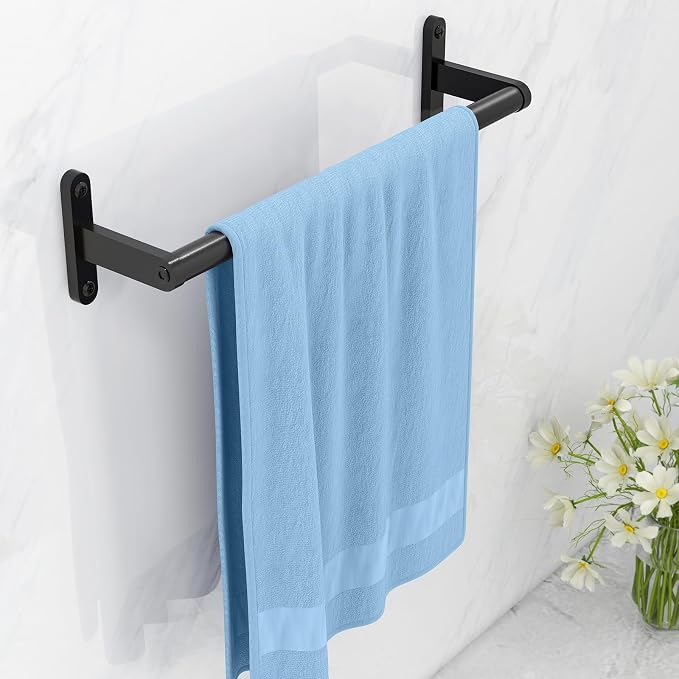 KLJKPA Towel Bar for Bathroom, 16 Inch Wall Mounted Towel Rack, Black | Heavy Duty Single Towel Rod, Space-Saving Hand Towel Holder, Toilet Kitchen Towel Storage, Rustproof, Stainless Steel