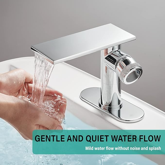 becola Modern Chrome Bathroom Faucet, Waterfall Faucet for Bathroom Sink, Single Hole Bathroom Sink Faucet Cold and Hot Basin Mixer Tap, Single Handle Bathroom Faucet with Adjust Knobs and Deck Plate