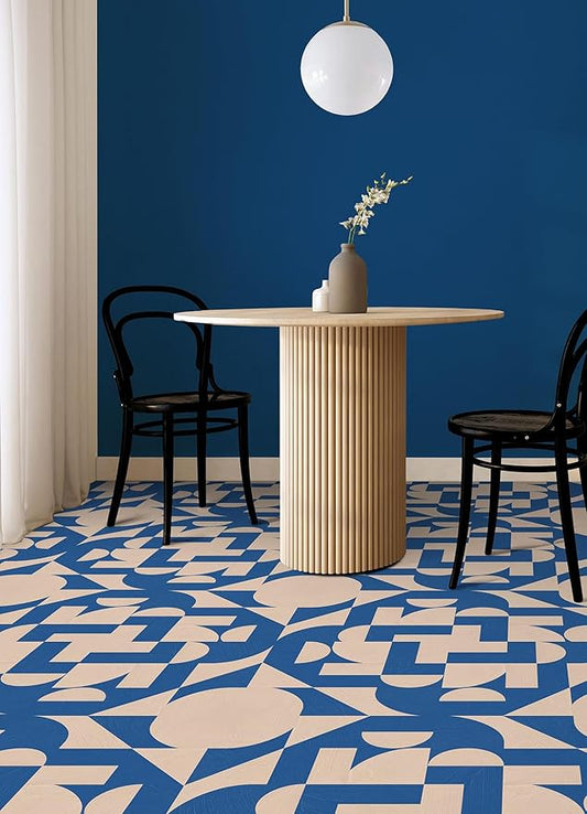 FloorPops x Very Gay Paint Gia Metric Coral and Blue Peel and Stick Floor Tiles, FP6335