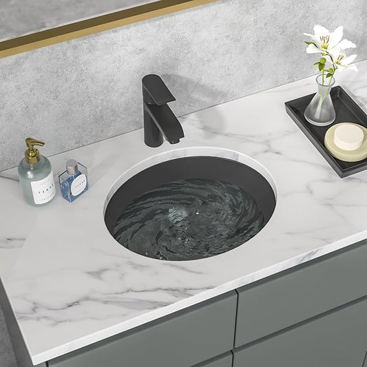 Sarlai Black Undermount Bathroom Sink - 19 x16 inch Oval Vessel Sink Under counter Lavatory Black Ceramic Vanity Sink with Overflow, Modern Art Basin, Interior Size 17-2/5" x 14-1/9"
