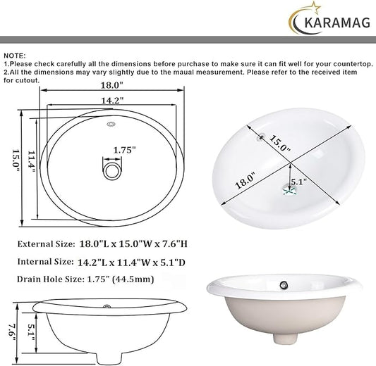 Bathroom Vessel Sink 18'' x 15'' Semi Recessed Bathroom Sink Oval Drop-in Vanity Sink with Overflow White Ceramic Modern Art Basin