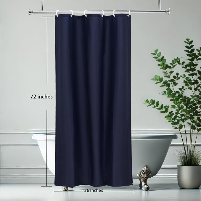 AooHome Small Shower Curtain Liner, Polyester Soft Solid Color Shower Curtain with Hooks for Hotel, Weighted Hem, Water Repellent, Navy Blue, 36x72 inch