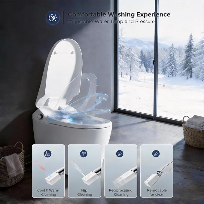 VANCOCO Smart Toilets with Built-in Bidet,One-Piece Toilets with Toilet Bidet,Smart Toilets and Bidets with Night Light & Heated Seat,Warm Water Wash & Air Dryer