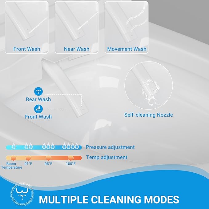 Smart Toilet with ADA Height, Bidet Built-In, Off-Seat Auto Flush, Foot-Sensor, Instant Hot Water and Warm Air Drying, LED Display, Toilet with Light Strip