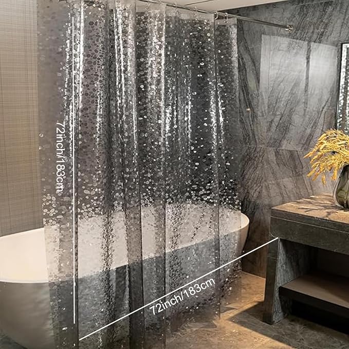 Shower Curtain Liner, 100% Waterproof Eva Shower Curtains with 3 Duty Heavy Bottom Magnets and 12 Rust Proof Grommets, 72x72 Weighted Shower Liner for Shower Stall, Bathtubs