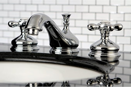 Kingston Brass KS1161AX Heritage Widespread Lavatory Faucet with Metal Cross Handle, Polished Chrome,8-Inch Adjustable Center