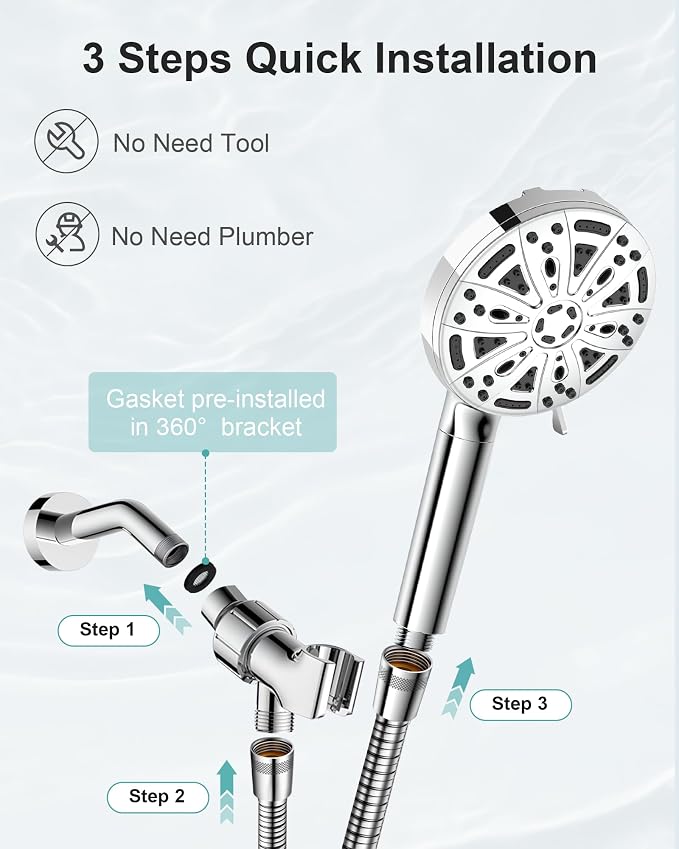 Filtered Handheld Shower Head, 9 Spray Modes High Pressure, 5 Replacement Filters Included, Hard Water Softener 20-Stage Filtration, Remove Chlorine, Relieve Dry Itchy Skin, 5 Filters-Chrome
