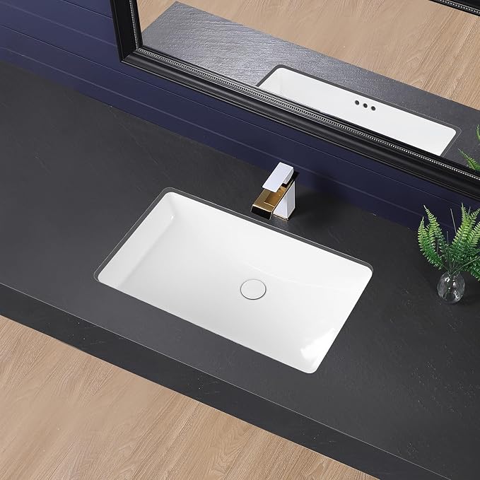 Undermount Bathroom Sink 27x17 Inch Small Bathroom Sink White Porcelain Ceramic Bathroom Under Counter Lavatory Vanity Sink Basin Rectangular Undermount Sinks with Overflow