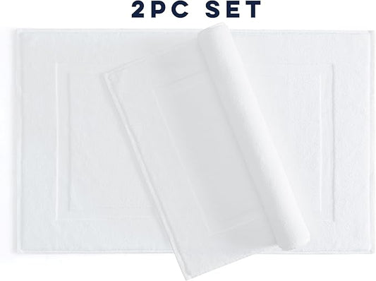 Casual Living White Cotton Bath Mats Set of 2 Towel Mats for Bathroom Floor Banded Rugs Soft Absorbent Ring Spun Cotton Washable Essentials Bathroom Shower Accessories, 34-inch x 21-inch, White