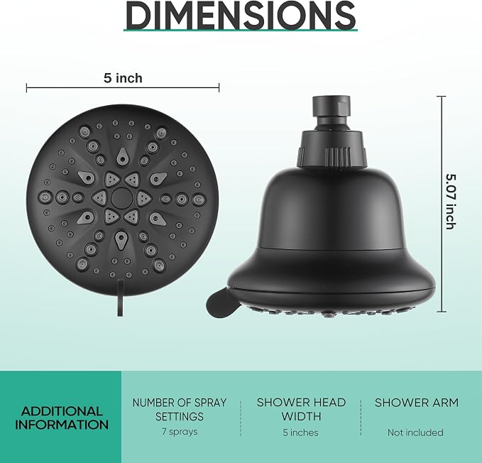 Cobbe Filtered Shower Head, 7 Modes High Pressure Shower Heads Matte Black | Shower Head with Filters for Hard Water for Remove Chlorine and Harmful Substances (Midnight Black Matte, 5 Inch Round)