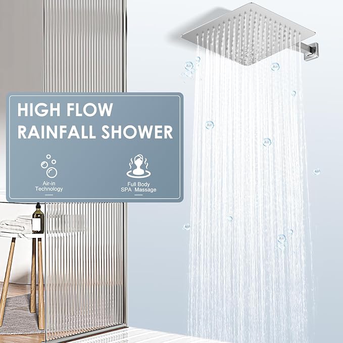 10 Inch Rain Shower Head Chrome - Square Rainfall Shower head All Metal Stainless Steel 304, Ultra Thin Design, Full Body Coverage Bath Shower