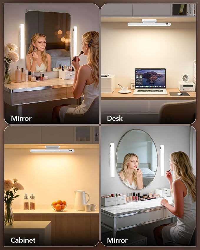 WILLED 3W Rechargeable Vanity Lights for Mirror with Remote Control,Eye-Friendly Mirror Lights Stick on,Adjustable Color Temperatures Makeup Light with Battery Display for Bedroom, Bathroom(2 Pack)