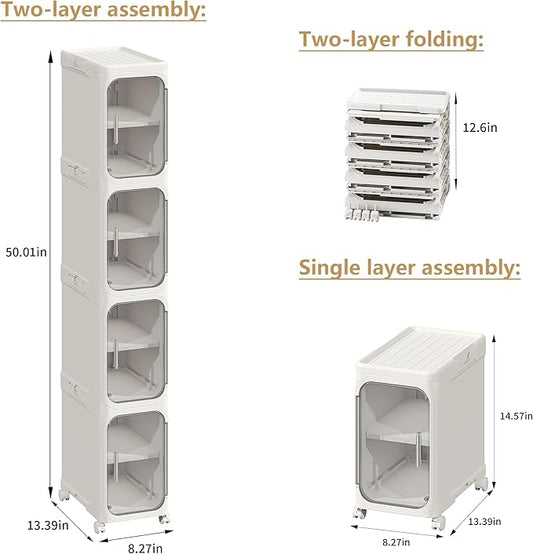 4-Tier Slim Narrow Storage Cabinet, Plastic Bathroom Storage for Bathroom White