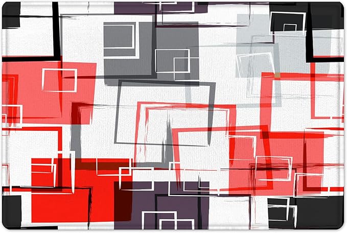 Abstract Geometric Red Shower Curtain Sets with Rugs, Gray Black and White Geometric Textured Bathroom Curtain Polyester Fabric Bathroom Decoration Shower Curtain Set,70L X 70W Inches