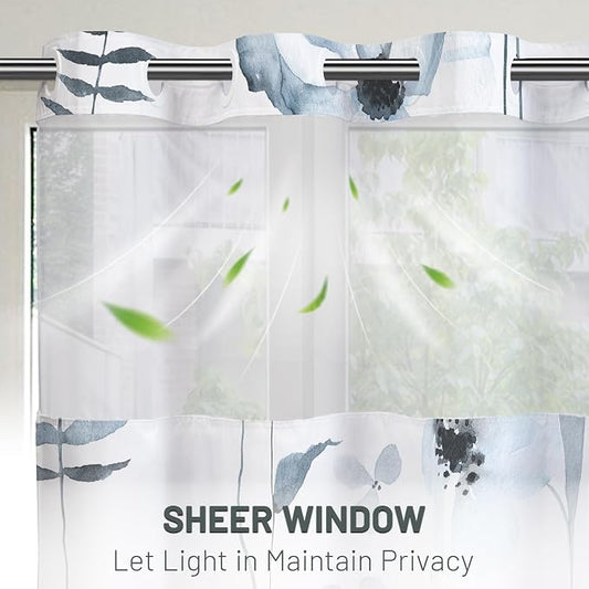 No Hook Floral Shower Curtain with Liner, Moonlight Blue, 71x74 | Snap in Liner, 3 in 1, Water Repellent, Easy Install, Machine Washable, Hotel Style for Bathroom, Watercolor Pattern