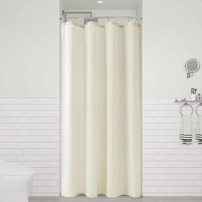Ivory Linen Shower Curtain, Cloth Textured Fabric Shower Curtain Set with Hooks, Simple Elegant Modern Farmhouse Country Ultra Thick Bath Curtains for Bathroom,Water Repellent,48x72