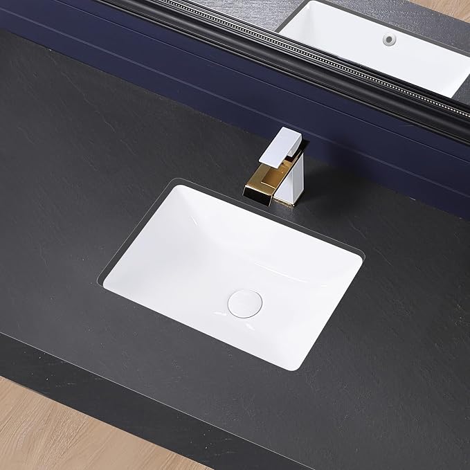 Undermount Bathroom Sink 18x13 Inch Vessel Sink White Porcelain Ceramic Under Counter Lavatory Vanity Sink Basin Rectangular Undermount Sinks with Overflow